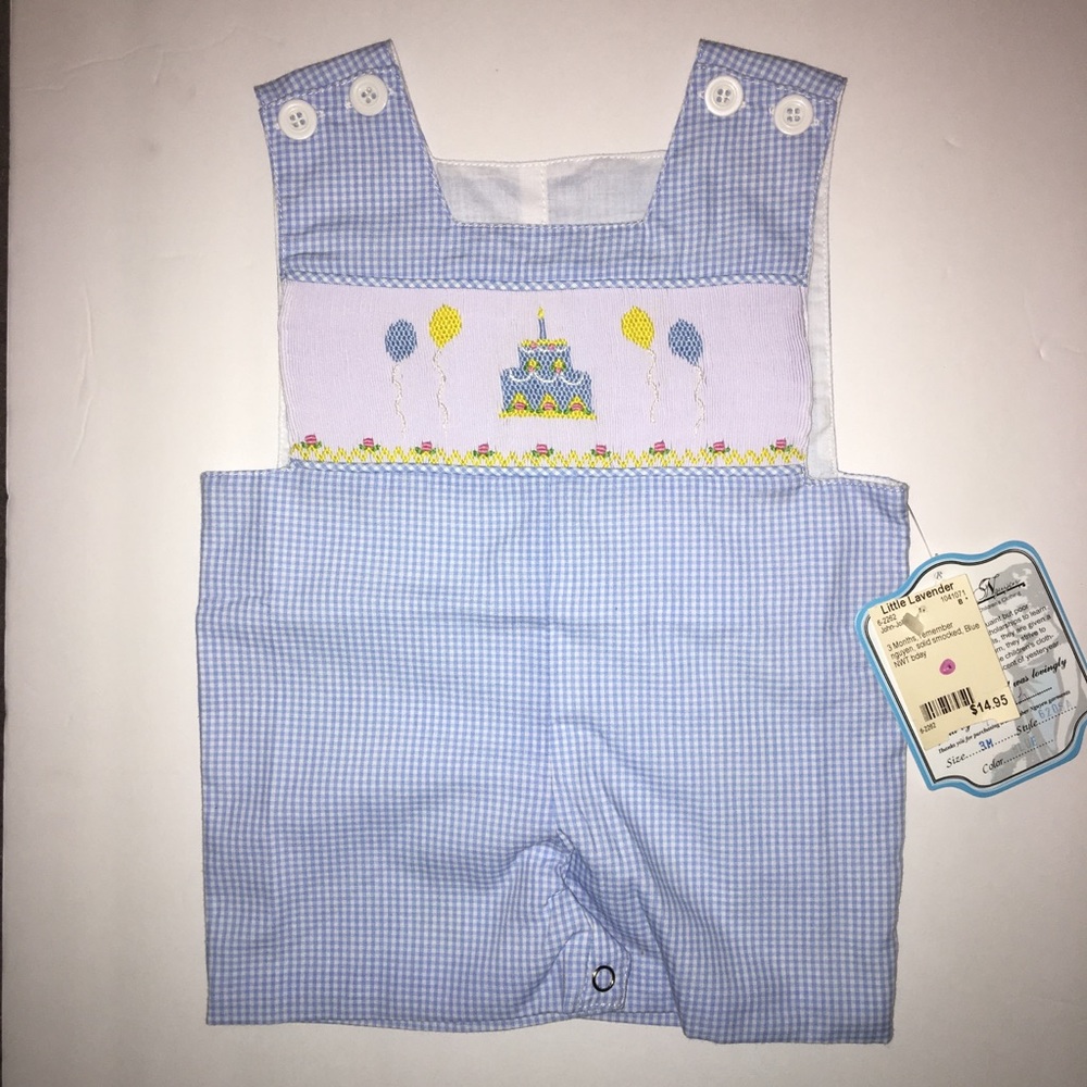Blue Smock Birthday Romper 3mo.